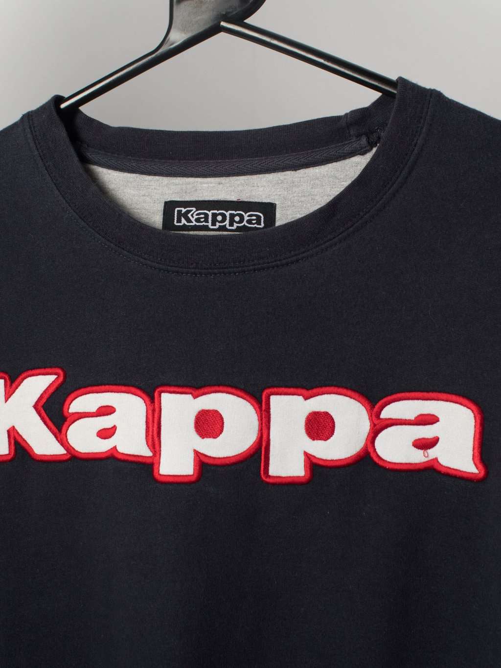Vintage 90s Kappa Spellout Sweatshirt In Navy With Red And White Embroidered Logos Medium 2