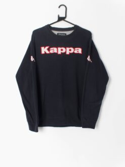Vintage 90s Kappa Spellout Sweatshirt In Navy With Red And White Embroidered Logos Medium