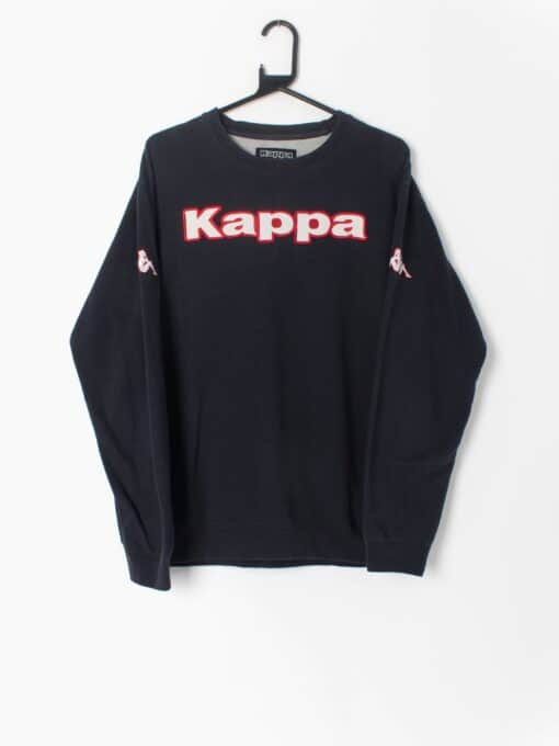 Vintage 90s Kappa Spellout Sweatshirt In Navy With Red And White Embroidered Logos Medium