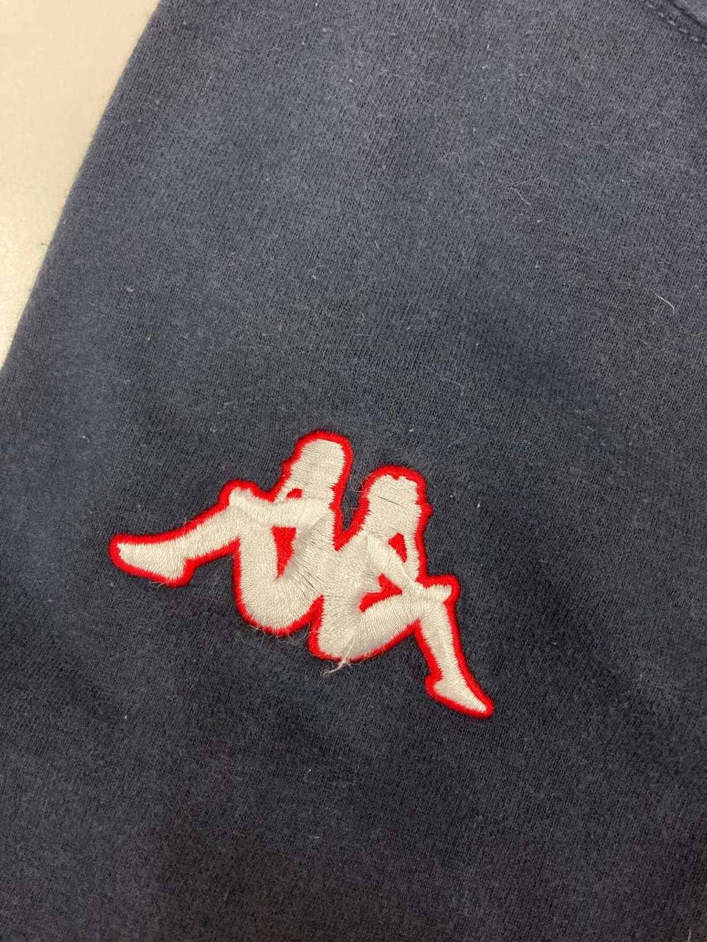 Vintage 90s Kappa Spellout Sweatshirt In Navy With Red And White Embroidered Logos Medium 6
