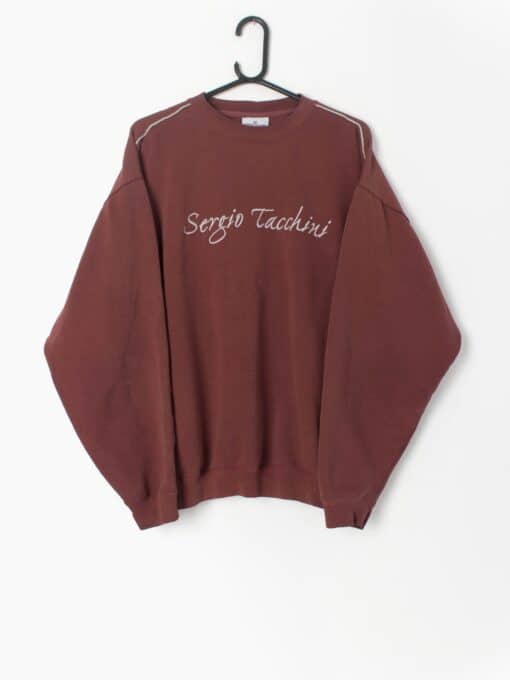 Vintage 90s Sergio Tacchini Sweatshirt Spellout Rust Brown Cotton Large Xl