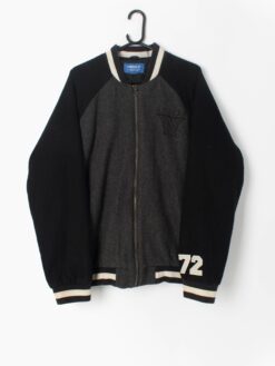 Vintage Adidas Varsity Jacket Black And Grey Wool With Basketball Logo Xl