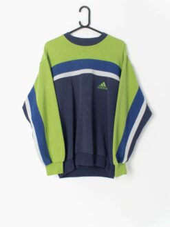 Vintage Adidas Y2k Sweatshirt In Lime Green With Blue White Stripes Medium