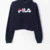 Vintage Fila Spellout Cropped Fleece In Navy Medium