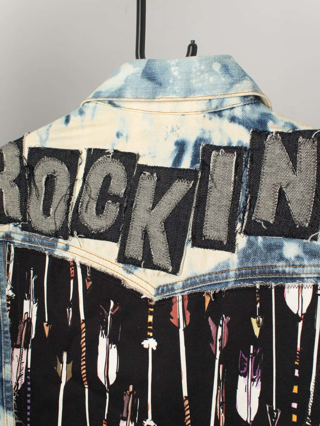 Vintage Rockins Denim Jacket Hand Customised Bleached Design Small 5