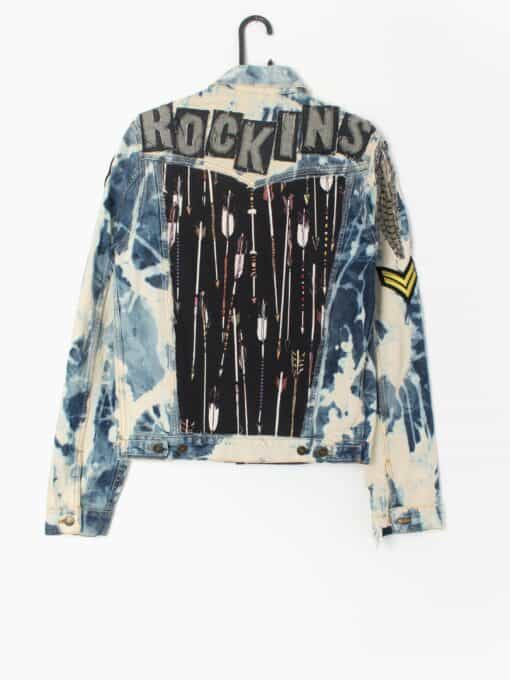 Vintage Rockins Denim Jacket Hand Customised Bleached Design Small