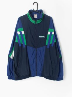 90s Vintage Puma Shell Jacket In Blue White And Green Smart Retro Sports Jacket 2xl