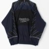 Vintage Reebok Track Jacket 90s Spell Out Striped Sleeves Black And Navy Retro Sports Jacket Xl