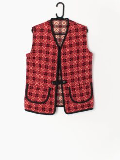 Vintage Welsh Wool Waistcoat Vest In Red And Black 60s 70s Medium