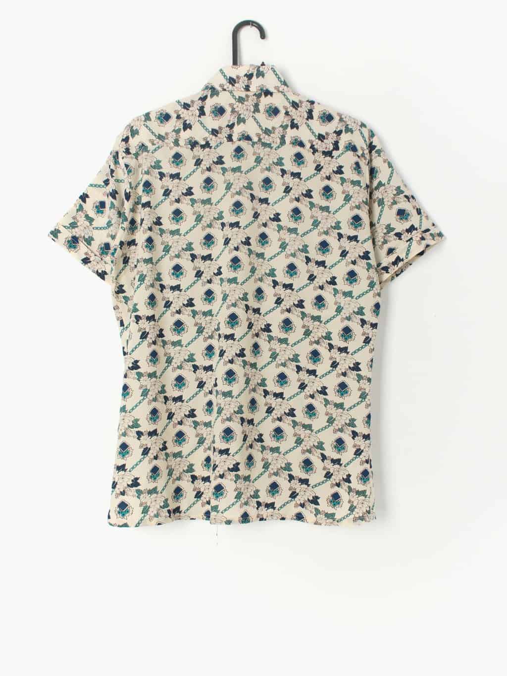 Mens 70s Vintage Shirt With Dagger Collar And Floral Geometric Pattern Small Medium 3