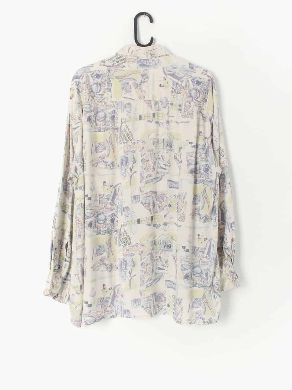 Mens Patterned Vintage Shirt With Text And Abstract Imagery In Muted Tones Xl 3