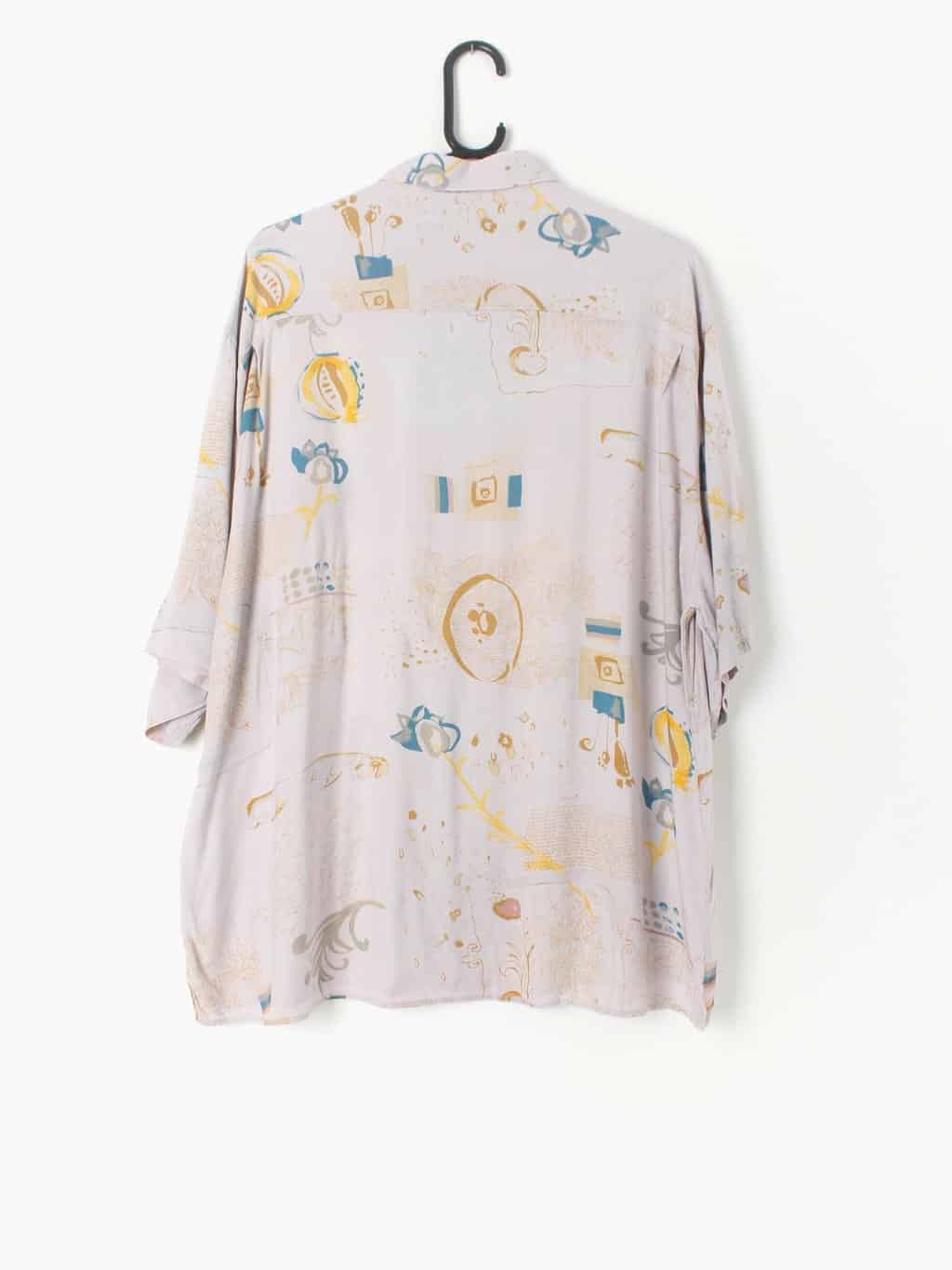 Mens Vintage Abstract Shirt With Abstract Brushstroke Floral Design Large Xl 3