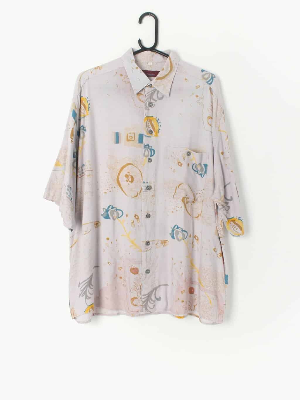 Mens Vintage Abstract Shirt With Abstract Brushstroke Floral Design Large Xl