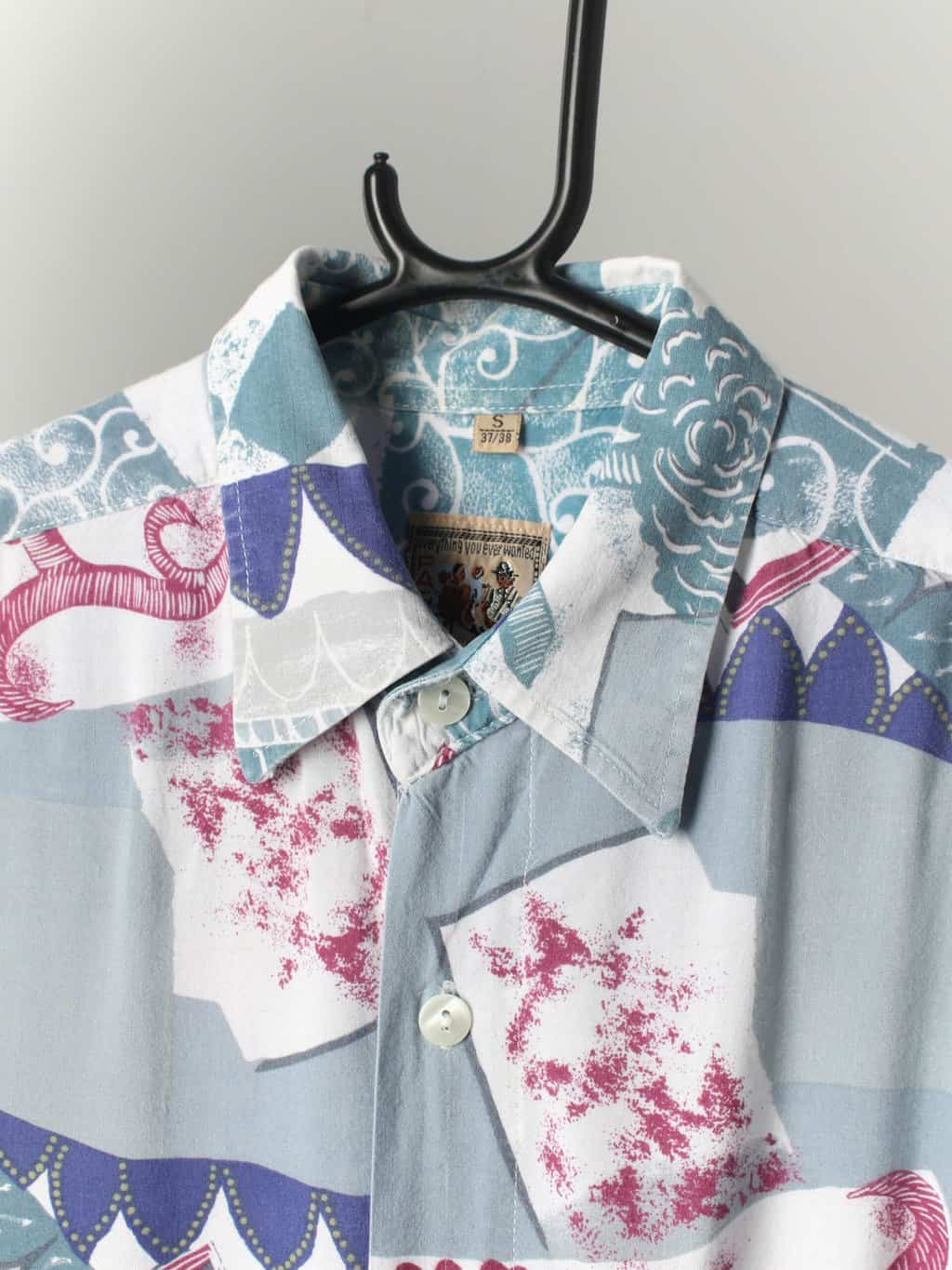 Mens Vintage Crazy Shirt With Raspberry Purple And Teal Blue Tones Small 2