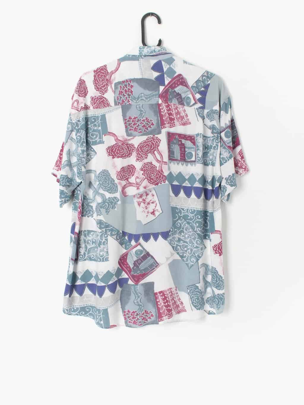 Mens Vintage Crazy Shirt With Raspberry Purple And Teal Blue Tones Small 3