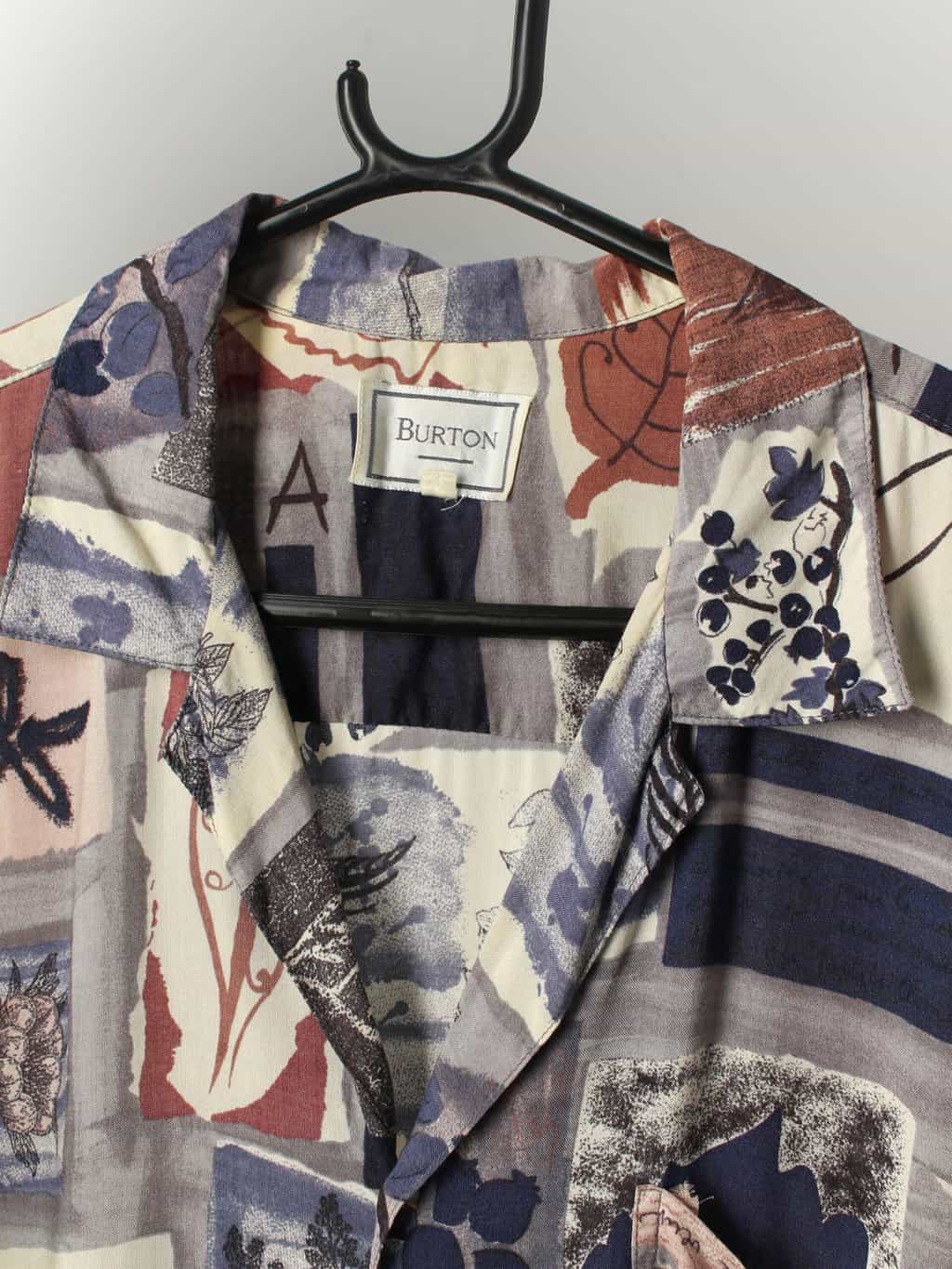 Vintage Burton Shirt With Abstract Pattern Including Hearts Flowers Leaves And Stars Large 2