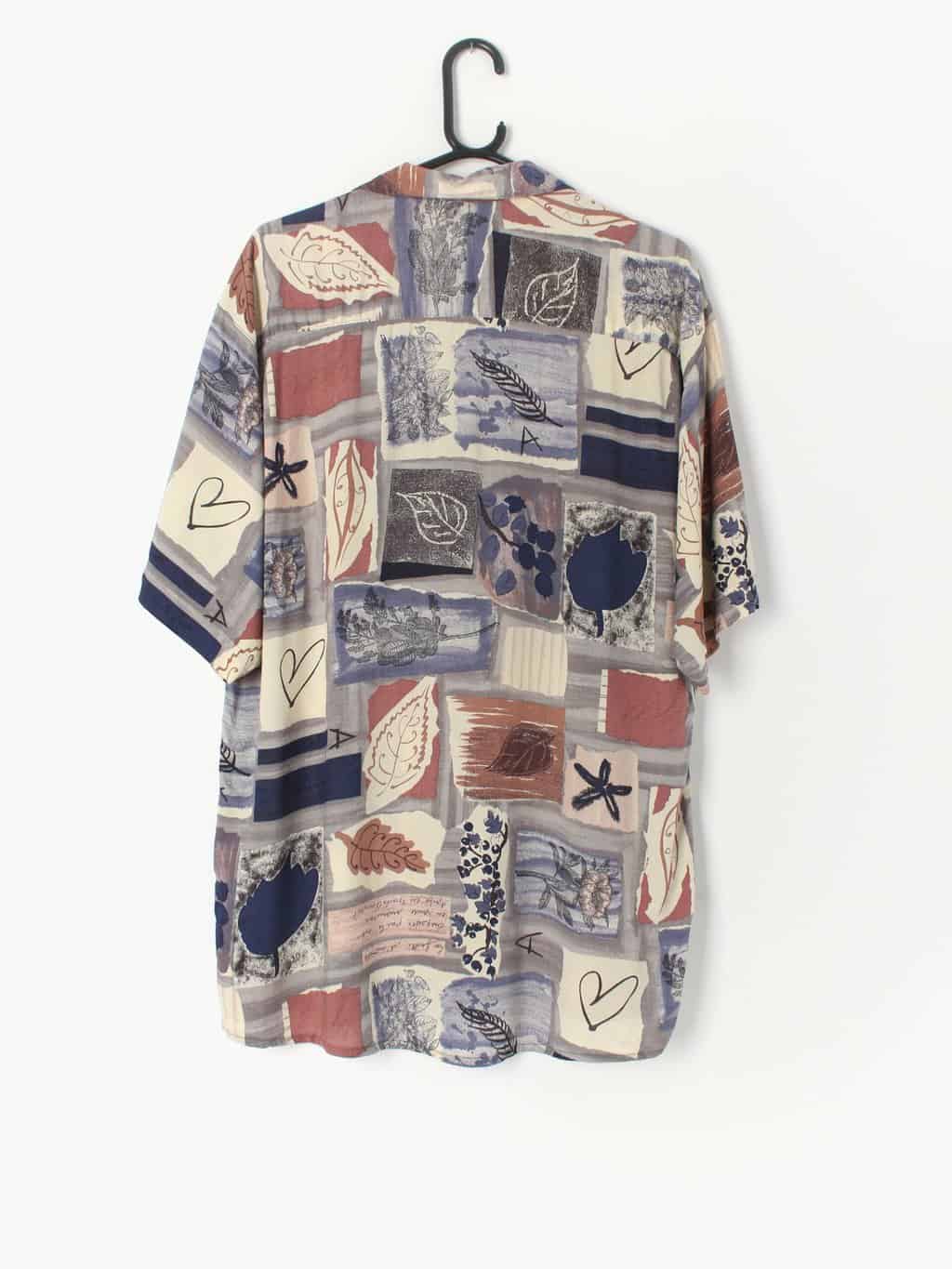 Vintage Burton Shirt With Abstract Pattern Including Hearts Flowers Leaves And Stars Large 3