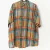 90s Vintage Plaid Short Sleeve Silk Shirt In Orange Red Blue And Green Large