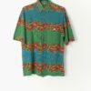 Bold Vintage Festival Shirt In Striking Blue Green And Red Floral Motif Small
