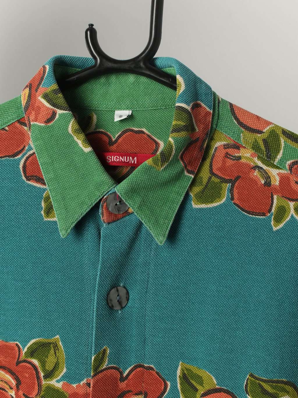 Bold Vintage Festival Shirt In Striking Blue Green And Red Floral Motif Small 2