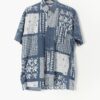 Cotton Vintage Abstract Shirt With Blue And White Patchwork Style Pattern Medium