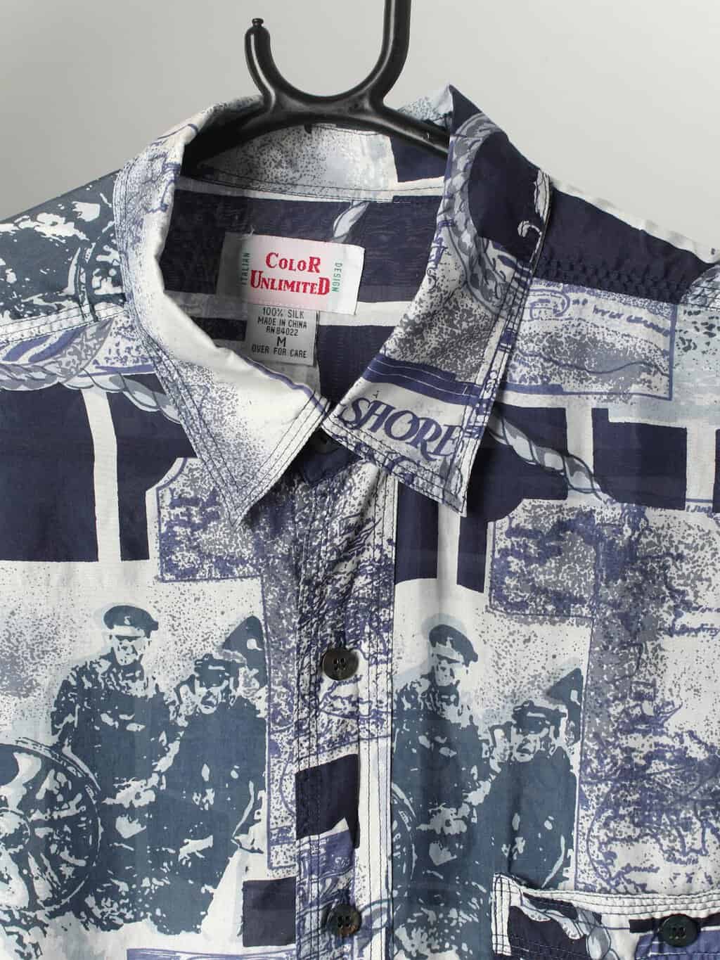 Mens Patterned Silk Shirt With Detailed Rope And Sailor Pattern Medium 2