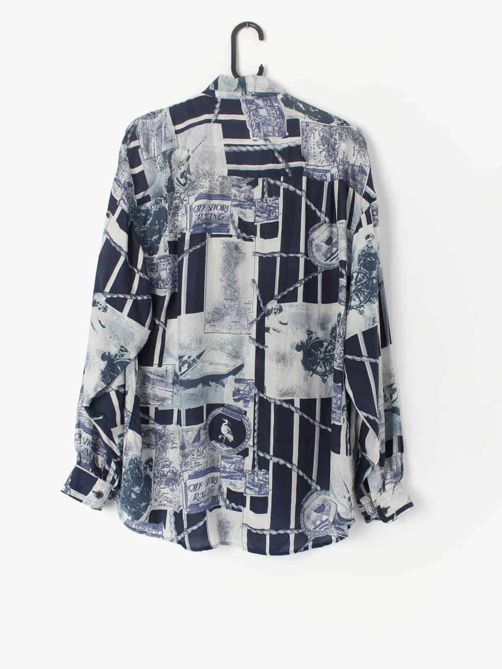 Mens Patterned Silk Shirt With Detailed Rope And Sailor Pattern Medium 3