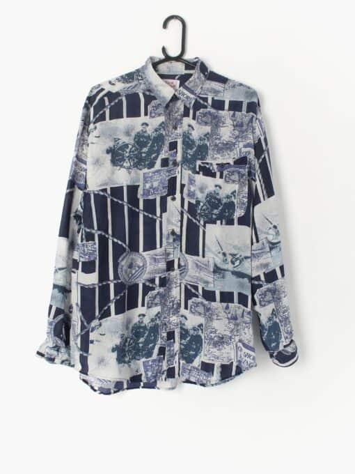 Mens Patterned Silk Shirt With Detailed Rope And Sailor Pattern Medium