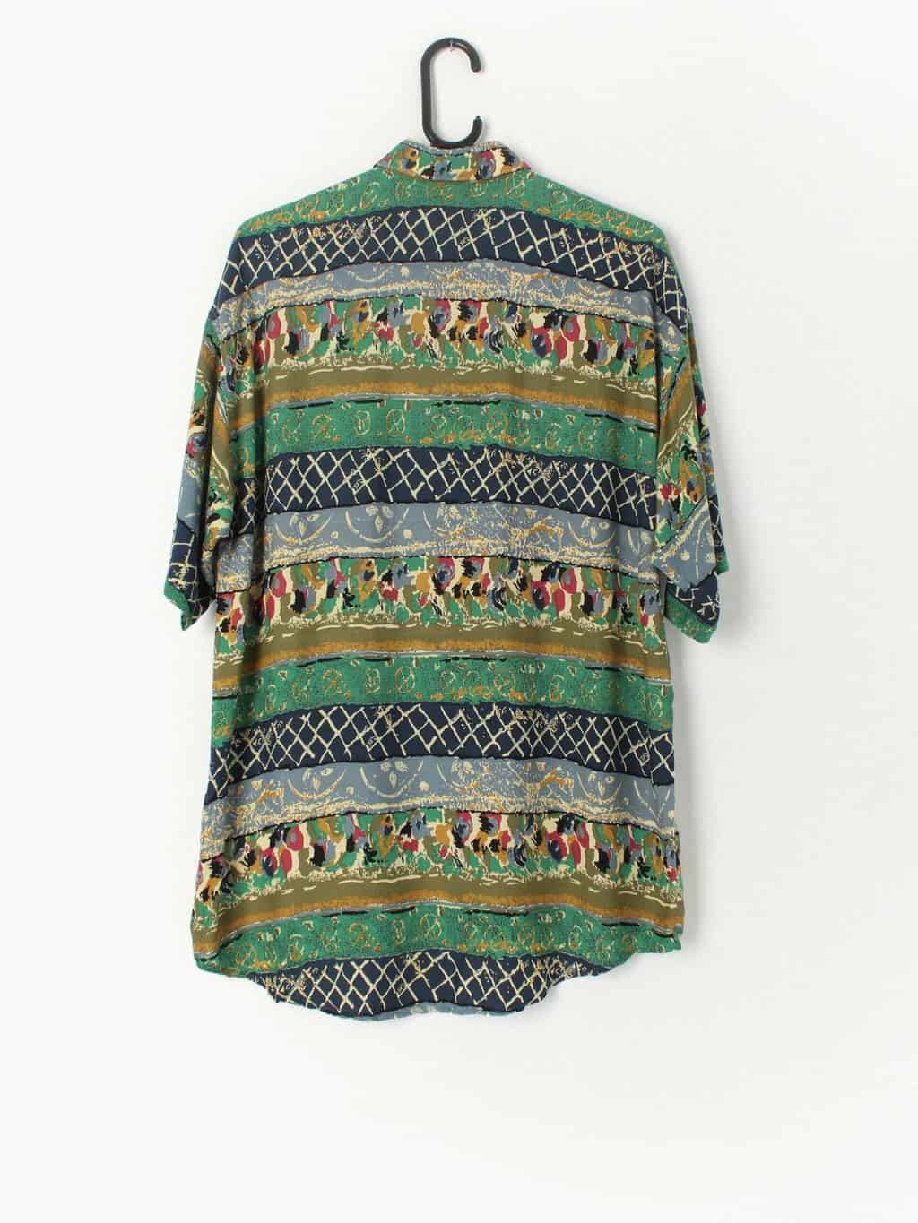 Mens Vintage Crazy Print Shirt With Stunning Pattern In Green Mustard Yellow Navy Medium 3