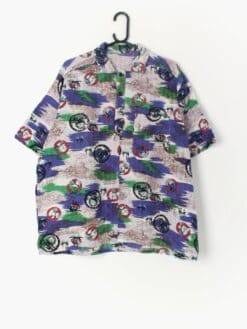 Quarter Button Patterned Mens Shirt With Unusual Print Medium Large