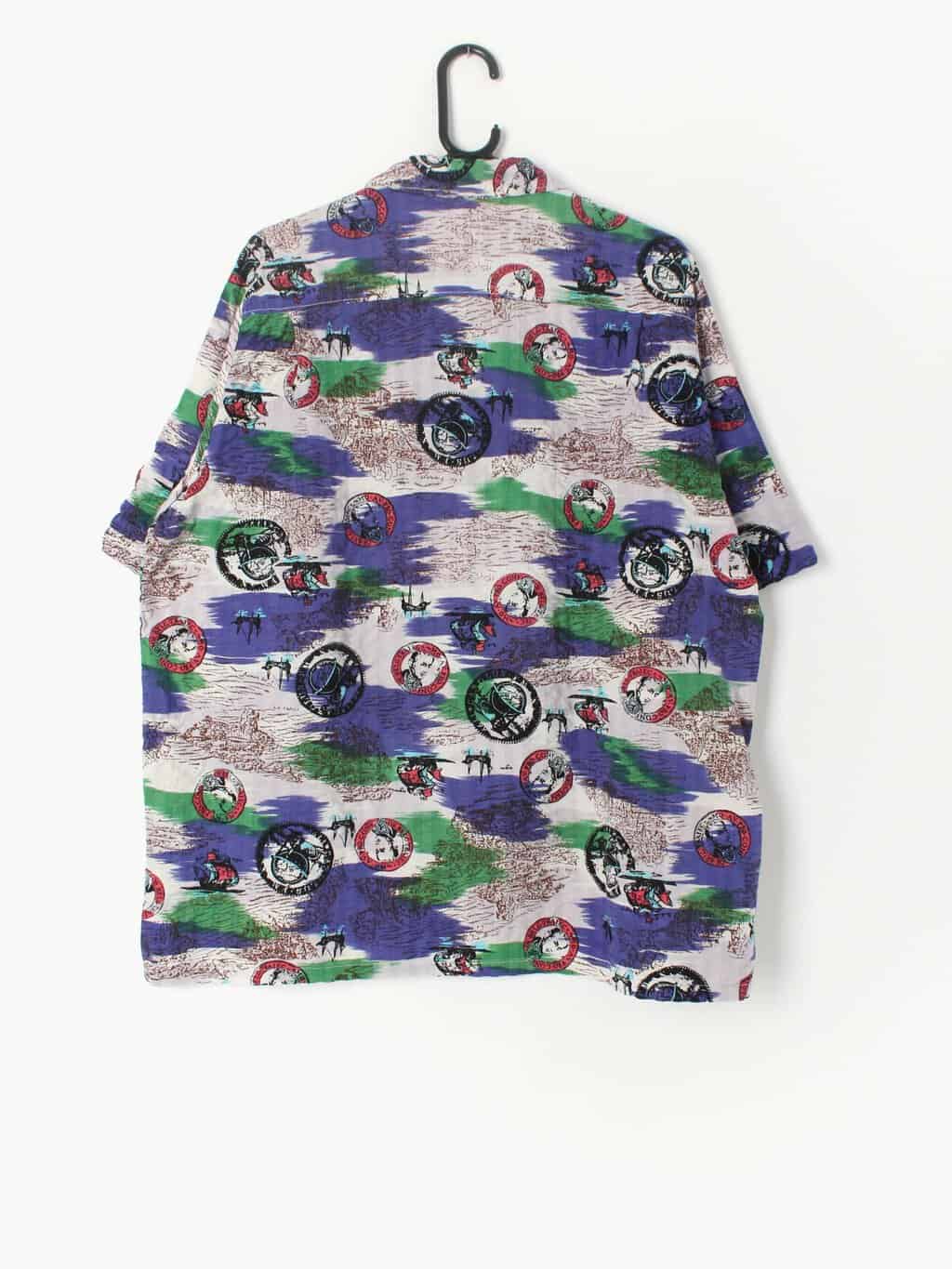 Quarter Button Patterned Mens Shirt With Unusual Print Medium Large 3