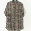 Silk Paisley Floral Shirt With Short Sleeves Brown And Grey Pattern Large