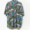 Vintage Mens Vibrant Shirt With Gorgeous Costal Paradise Scenes Xl