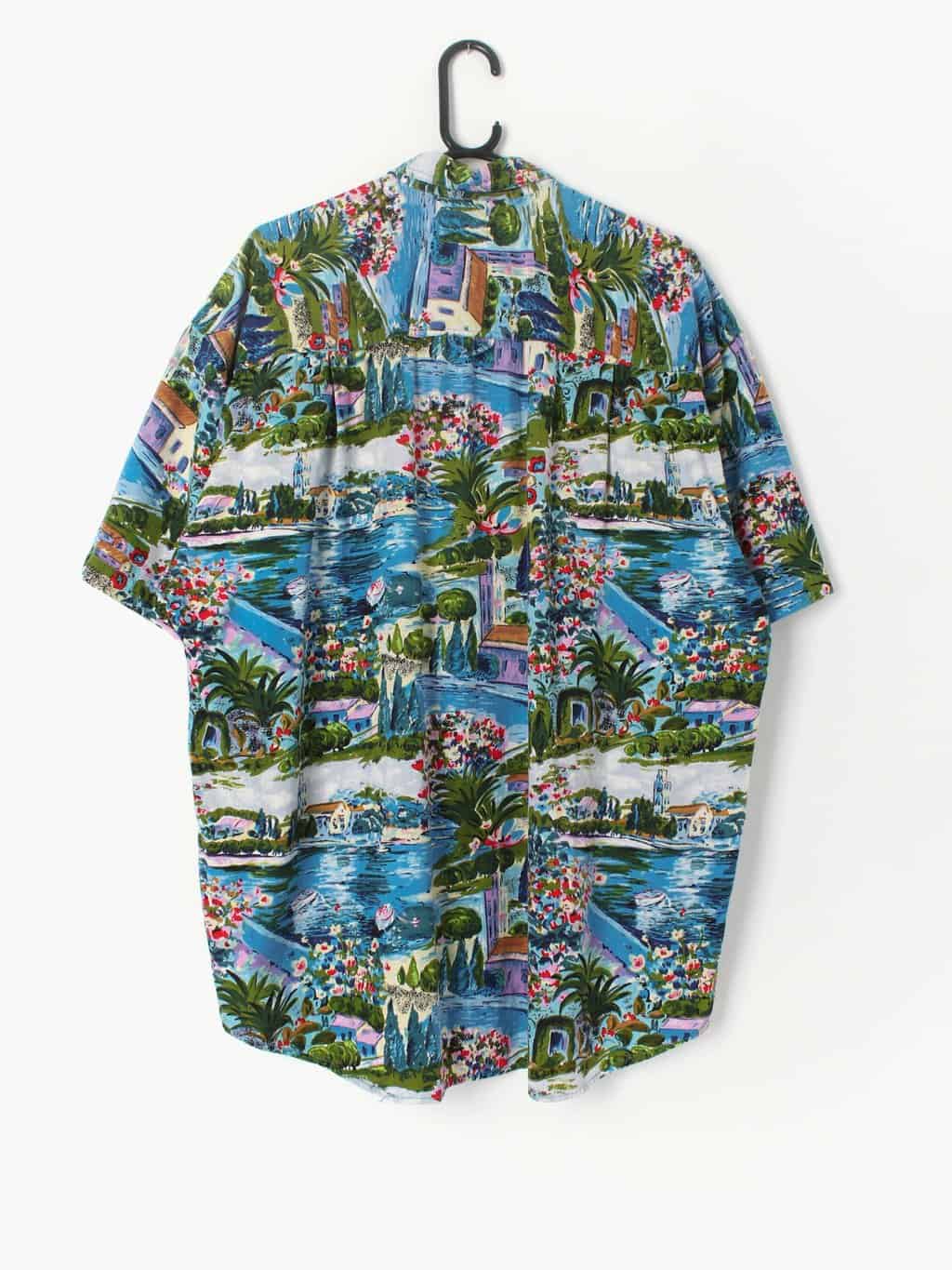Vintage Mens Vibrant Shirt With Gorgeous Costal Paradise Scenes Xl 3