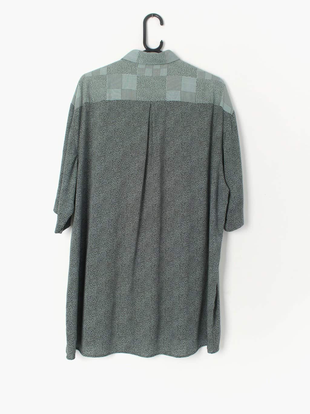 Vintage Patterned Shirt In Aqua Green And Black Dotty Print Large 3