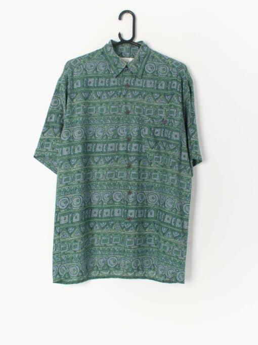 Vintage St Michael Patterned Shirt In Green And Blue By Marks Spencer Small