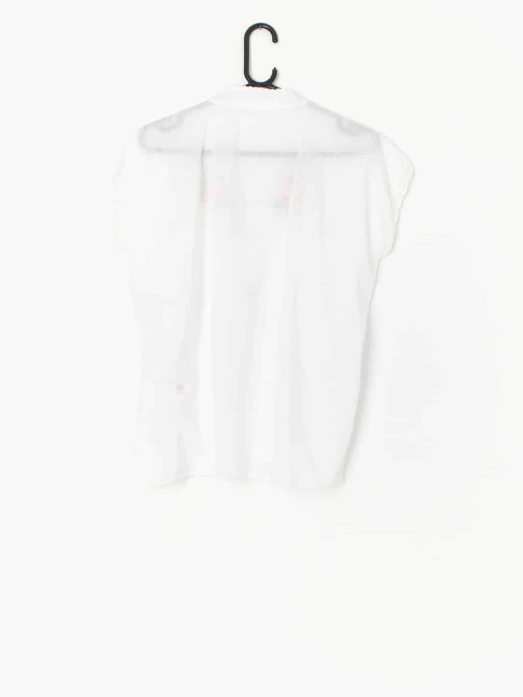 70s Vintage Boho Top White With Stunning Floral Embroidery Medium Large 3