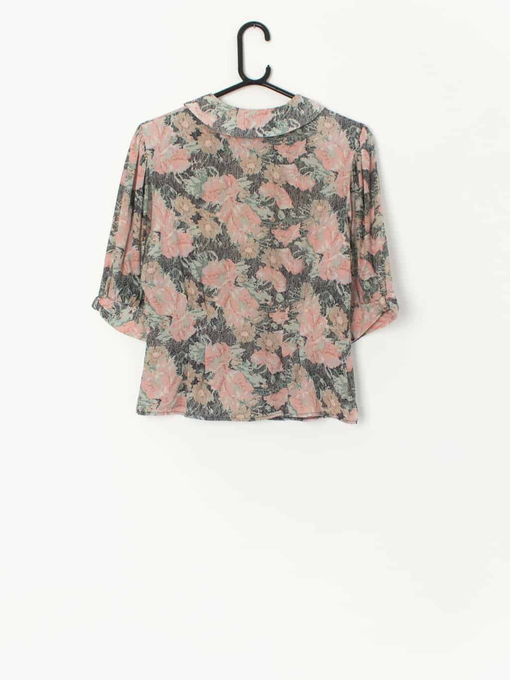 80s Vintage Laura Ashley Blouse In Pastel Pink And Green Floral Print Made In Great Britain Small Medium 3