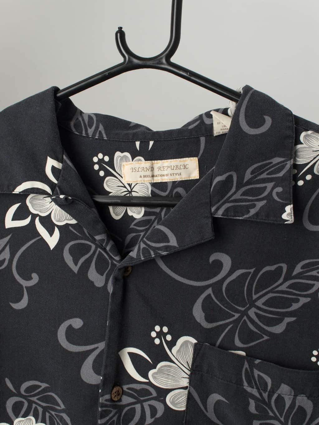 90s Silk Vintage Hawaiian Shirt Dark Blue With White Floral And Blue Plant Print Xl 2