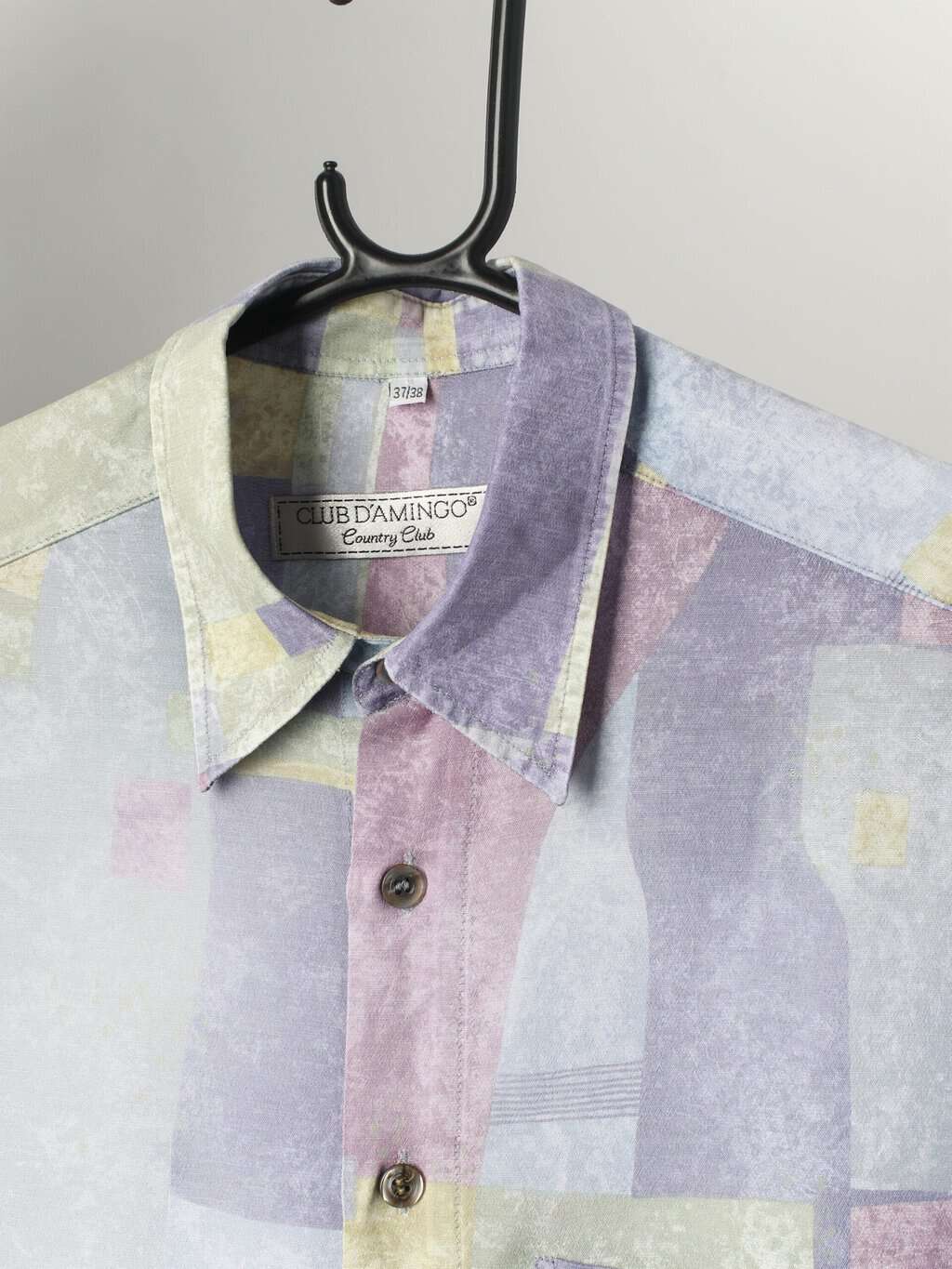 90s Vintage Abstract Shirt With Lilac And Pastel Print And Short Sleeves Medium 2