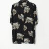 90s Vintage Hawaiian Shirt Black With Bold Postcard Style Print Small Medium