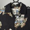 90s Vintage Hawaiian Shirt Black With Bold Postcard Style Print Small Medium 2