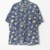 90s Vintage Hawaiian Shirt Blue With Seashells And Ocean Plant Print Large