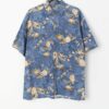 90s Vintage Mens Cotton Hawaiian Shirt In Blue With Unique Pineapple Floral And Plant Print Xl