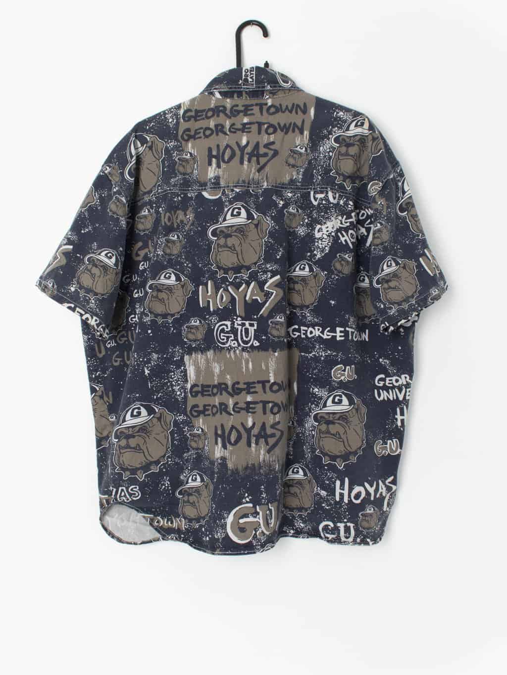 90s Vintage Pro Player Denim Oversized Shirt Featuring George Town University Bull Dog Print Xl 2xl 3