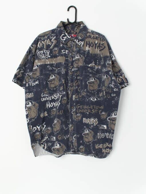 90s Vintage Pro Player Denim Oversized Shirt Featuring George Town University Bull Dog Print Xl 2xl