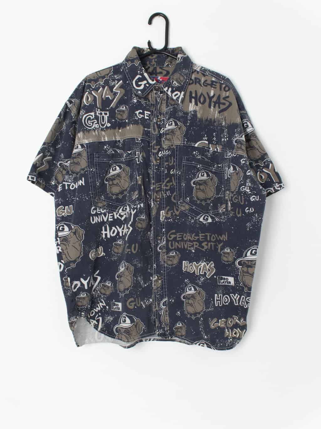 90s Vintage Pro Player Denim Oversized Shirt Featuring George Town University Bull Dog Print Xl 2xl