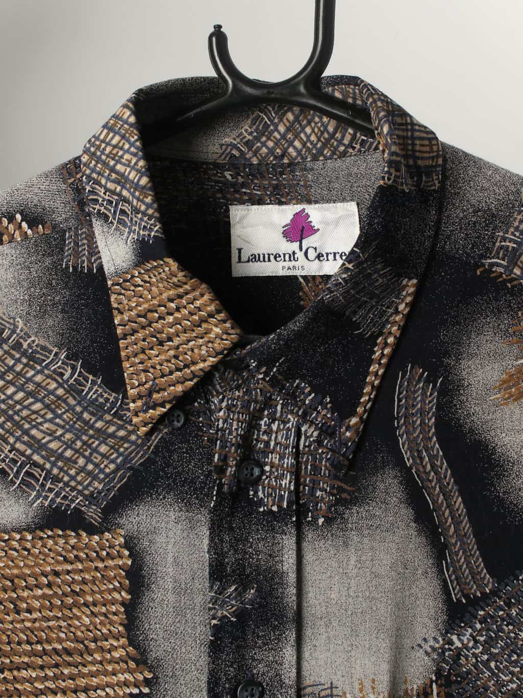 Mens 90s Abstract Long Sleeve Shirt With Deep Colour Allover Pattern Large 2