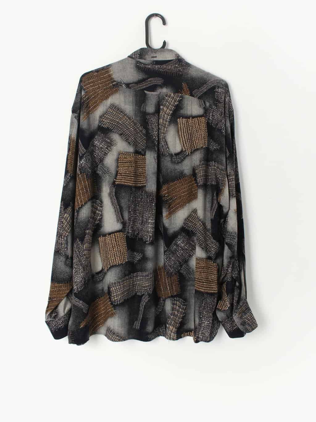 Mens 90s Abstract Long Sleeve Shirt With Deep Colour Allover Pattern Large 3