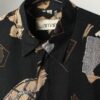 Mens Vintage Camargue Shirt Black With Crazy Abstract Print With Text And Long Sleeves Medium 2